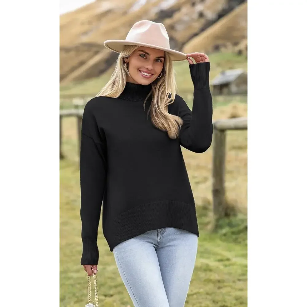 Zeagoo Women's Turtleneck Sweater Oversized Black Small